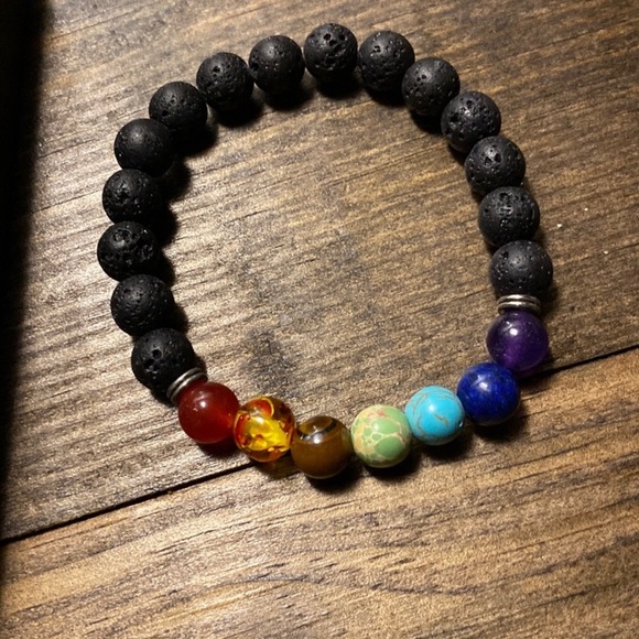 Macy’s Two NIB stretch bracelets. Tigers Eye & Chakra with black beads. - Picture 2 of 5